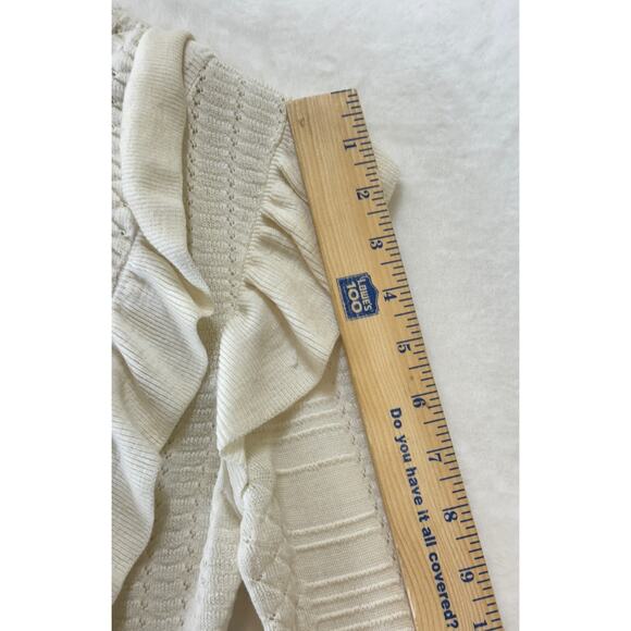Chloe Knit Sweater Size S Vanilla Ice Ruffle Puff Sleeve MOP Buttons Mock Neck - Picture 9 of 16
